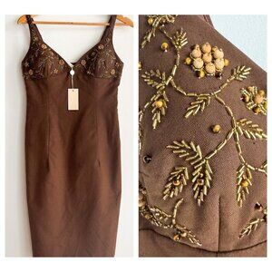 Michale Kors Made in Italy 2006 Raw Silk Beaded embroidered Bodycon Dress 8